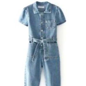 Zara Kids Girl Belted Snap Button Denim Jumpsuit B